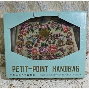 Vintage Petit Point Floral Tapestry Handbag with Carved Jade Clasp.